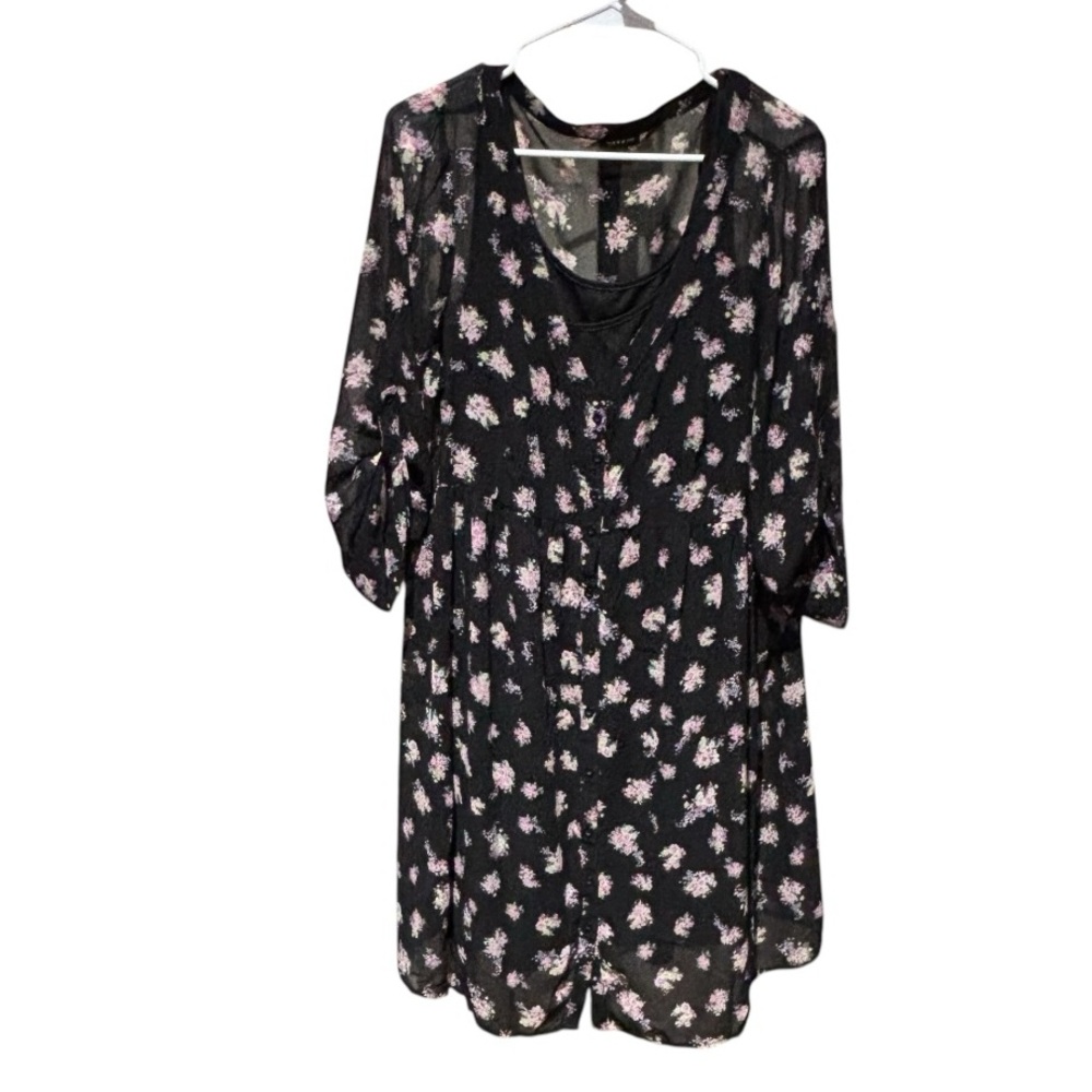 Torrid Floral Overlay Dress Black & Pink